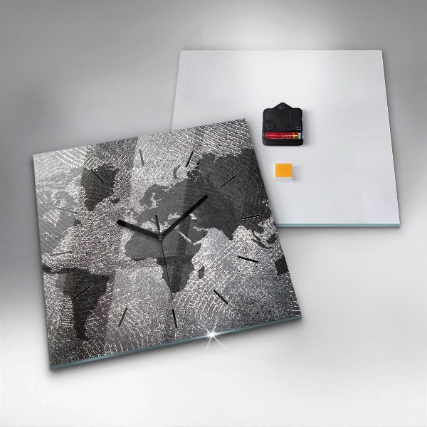 Skleněné hodiny čtvercové Betonová mapa světa