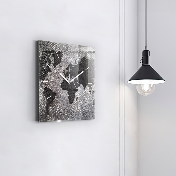 Skleněné hodiny čtvercové Betonová mapa světa