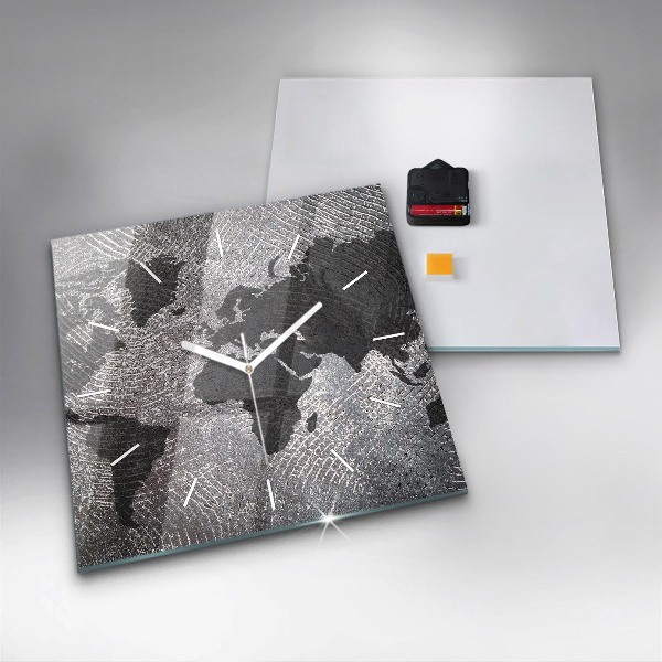Skleněné hodiny čtvercové Betonová mapa světa