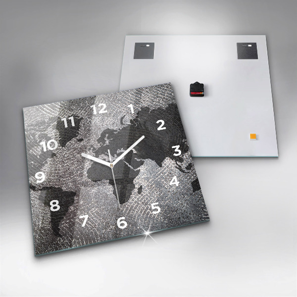 Skleněné hodiny čtvercové Betonová mapa světa
