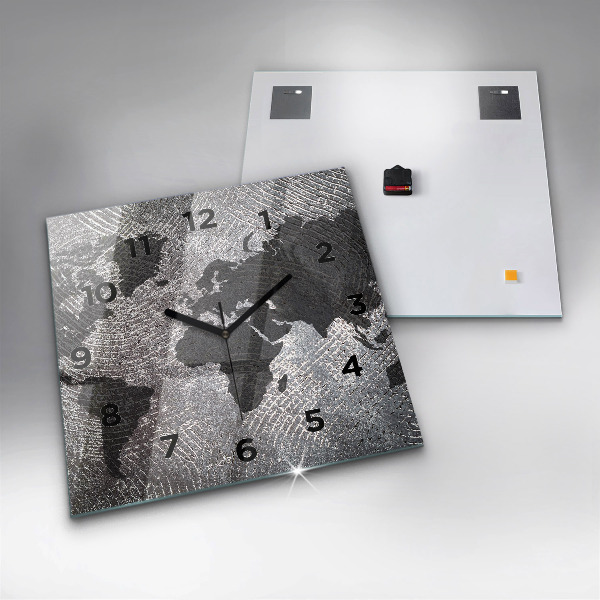 Skleněné hodiny čtvercové Betonová mapa světa