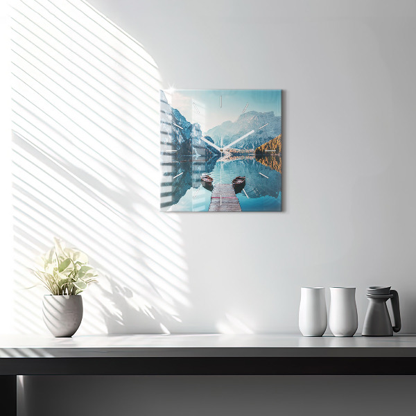 Skleněné hodiny čtvercové Lodě na jezeře