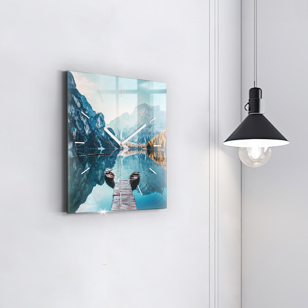 Skleněné hodiny čtvercové Lodě na jezeře