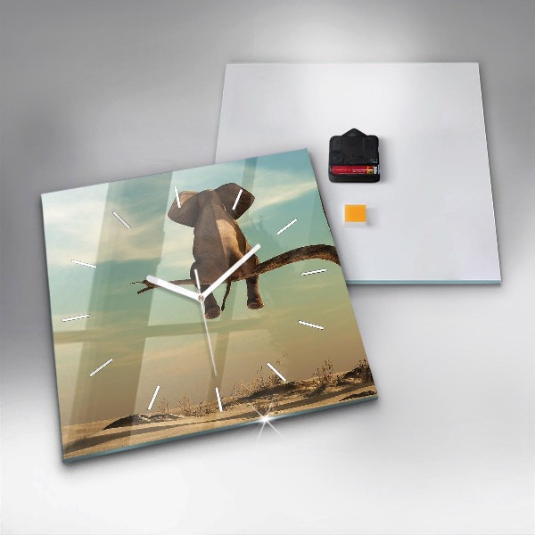 Skleněné hodiny čtvercové Slon na stromě