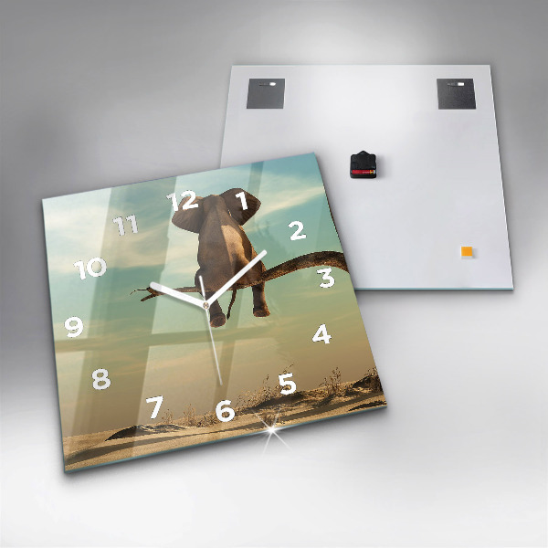 Skleněné hodiny čtvercové Slon na stromě