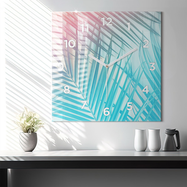 Skleněné hodiny čtvercové Tropická palma