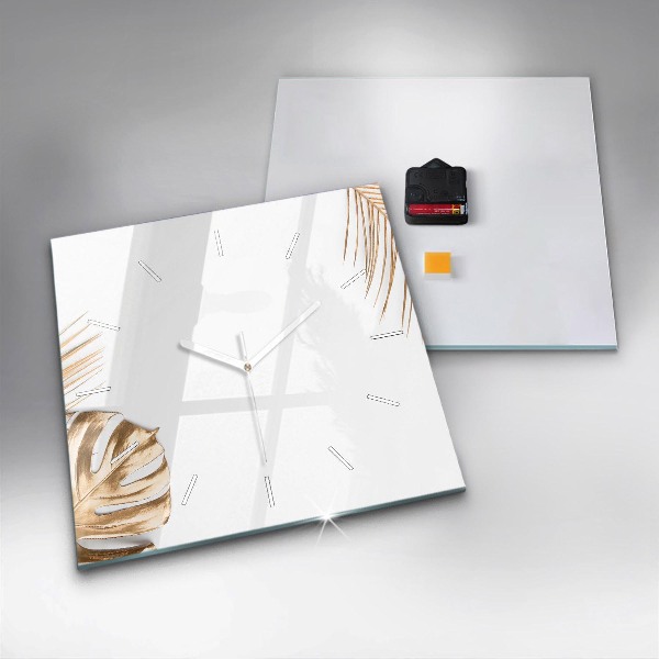 Skleněné hodiny čtvercové Tropické listy