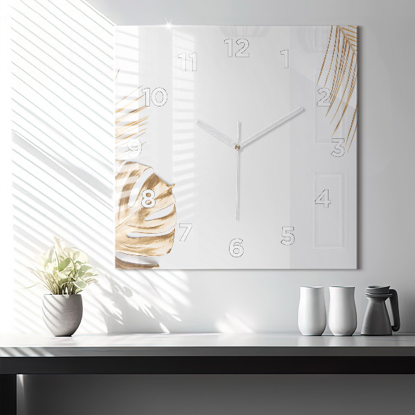 Skleněné hodiny čtvercové Tropické listy