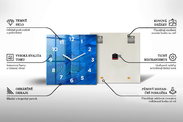 Skleněné hodiny čtvercové Dřevěné panely