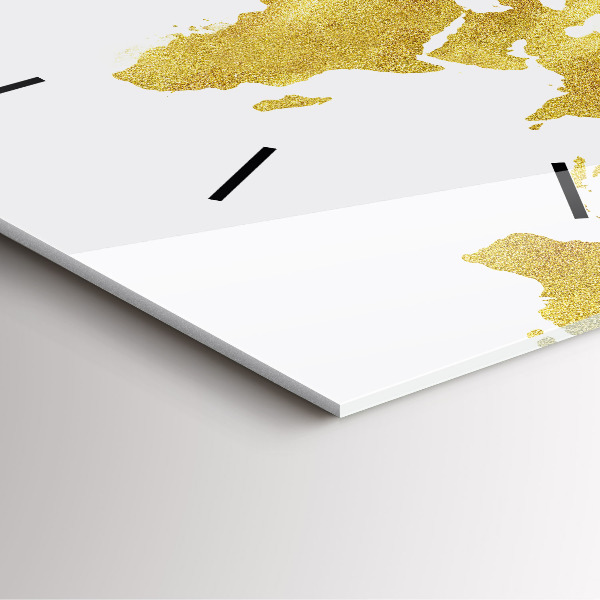 Skleněné hodiny čtvercové Zlatá mapa světa