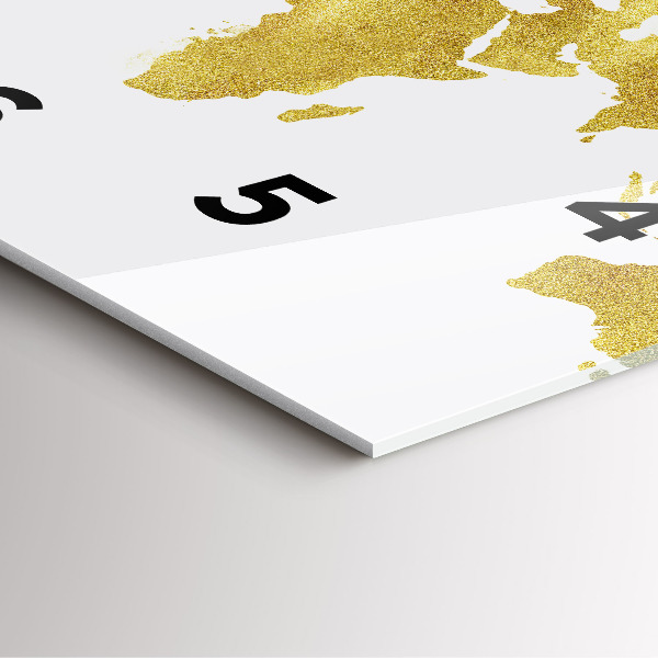 Skleněné hodiny čtvercové Zlatá mapa světa