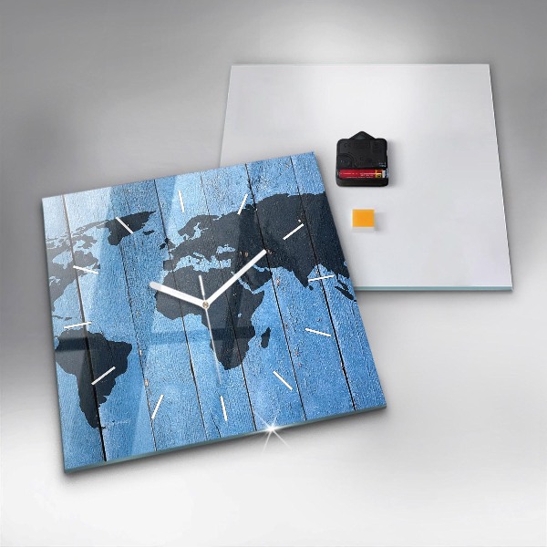 Skleněné hodiny čtvercové Mapa světa na deskách