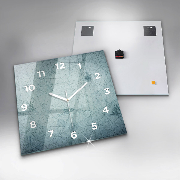 Skleněné hodiny čtvercové Vintage mapa