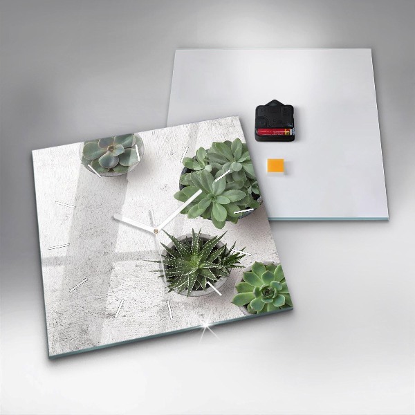 Skleněné hodiny čtvercové Dekorativní rostliny