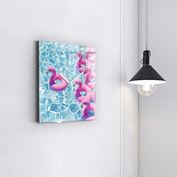 Skleněné hodiny čtvercové Nafukovací plameňáci