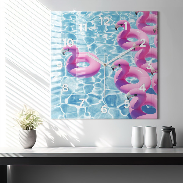 Skleněné hodiny čtvercové Nafukovací plameňáci