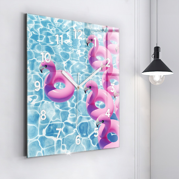 Skleněné hodiny čtvercové Nafukovací plameňáci