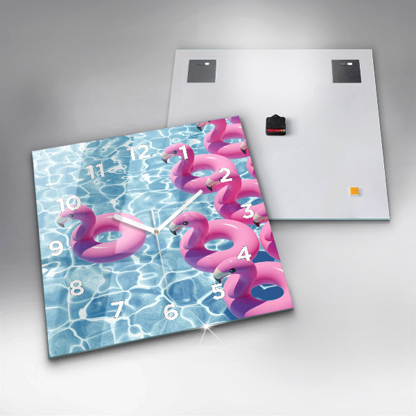 Skleněné hodiny čtvercové Nafukovací plameňáci