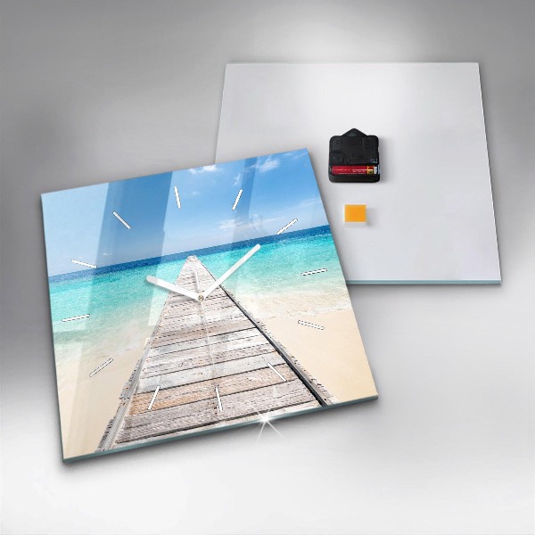 Skleněné hodiny čtvercové Tropický ostrov