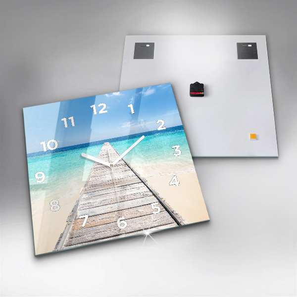 Skleněné hodiny čtvercové Tropický ostrov