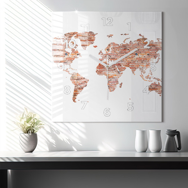 Skleněné hodiny čtvercové Stará cihlová mapa