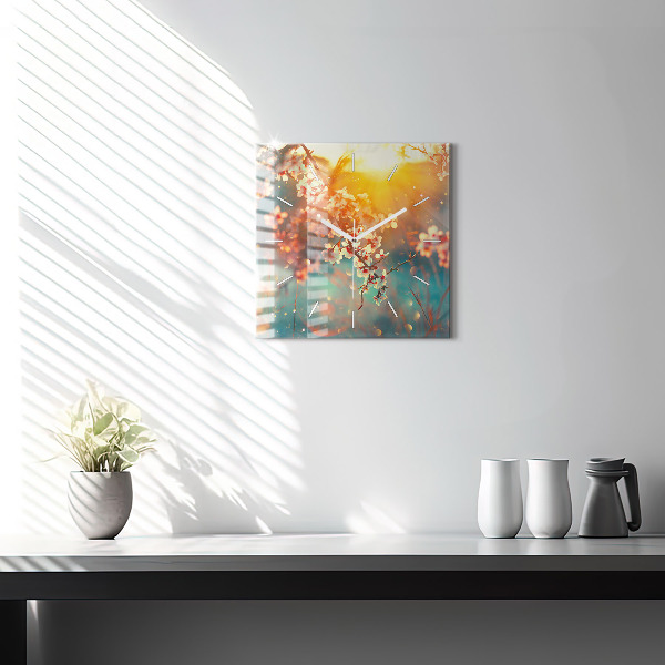 Skleněné hodiny čtvercové Jarní květiny