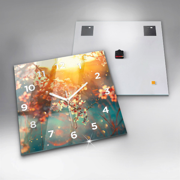 Skleněné hodiny čtvercové Jarní květiny