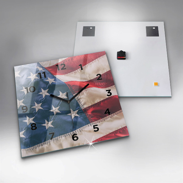 Skleněné hodiny čtvercové Americká vlajka