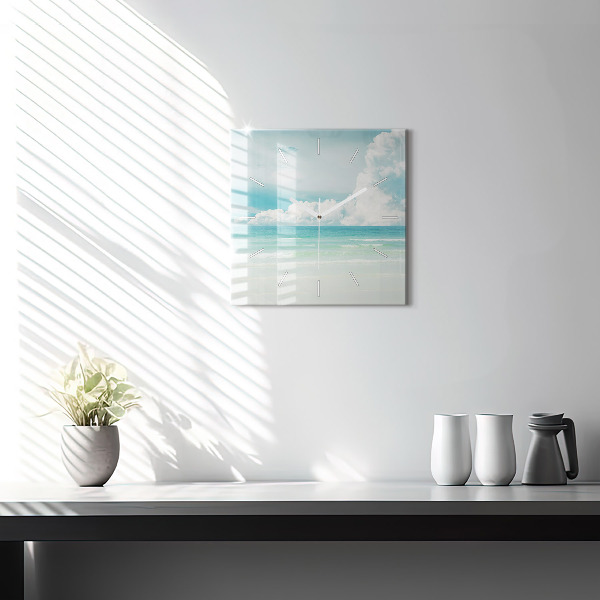 Skleněné hodiny čtvercové Krajina moře