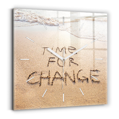 Skleněné hodiny čtvercové Citát na pláži