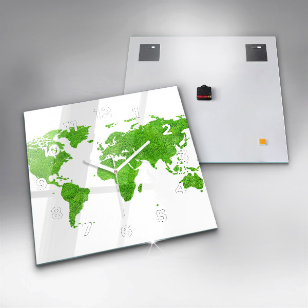 Skleněné hodiny čtvercové Mapa zelené trávy