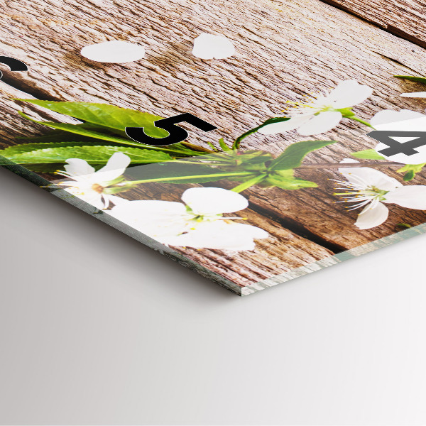 Skleněné hodiny čtvercové Květiny na dřevě