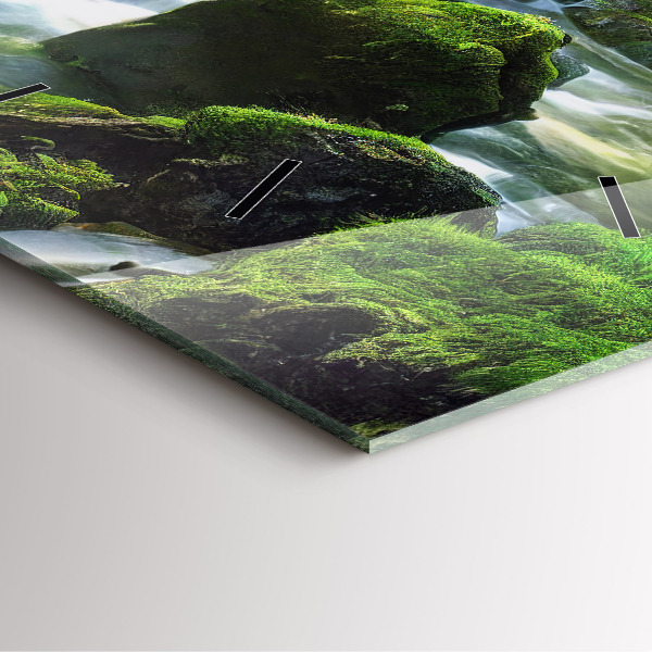 Čtvercové nástěnné hodiny Vodopád a skály