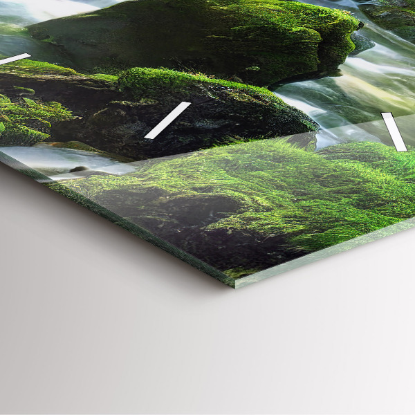 Čtvercové nástěnné hodiny Vodopád a skály