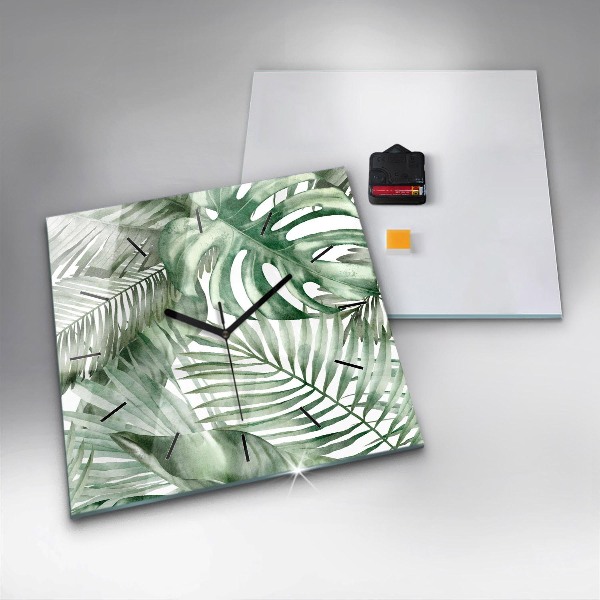 Čtvercové nástěnné hodiny Malované listy rostlin