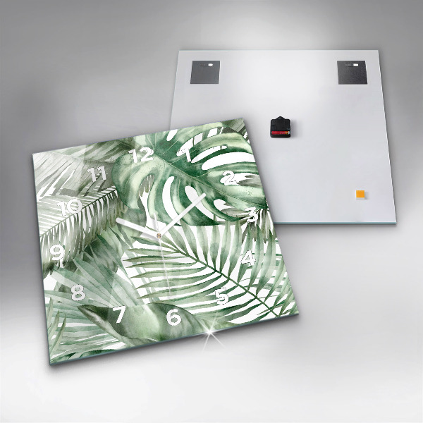 Čtvercové nástěnné hodiny Malované listy rostlin
