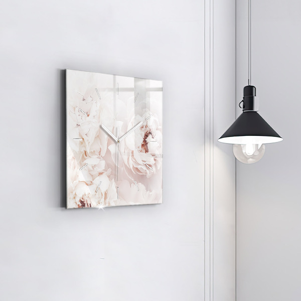 Čtvercové nástěnné hodiny Květy pivoňky
