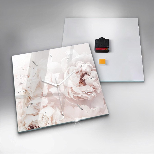 Čtvercové nástěnné hodiny Květy pivoňky