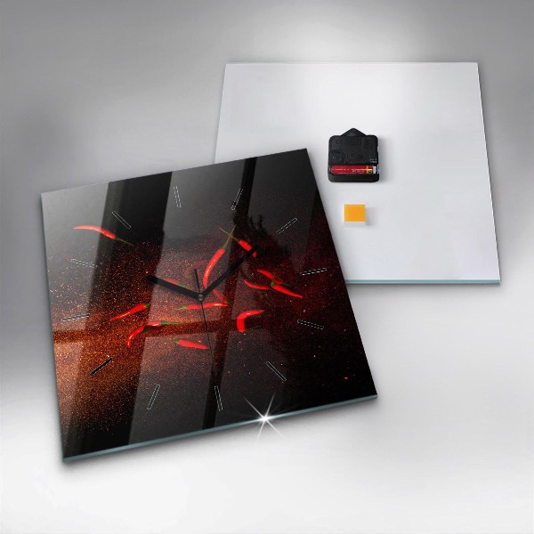 Čtvercové nástěnné hodiny Chilli papričky