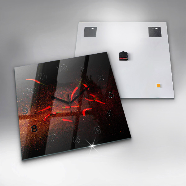 Čtvercové nástěnné hodiny Chilli papričky