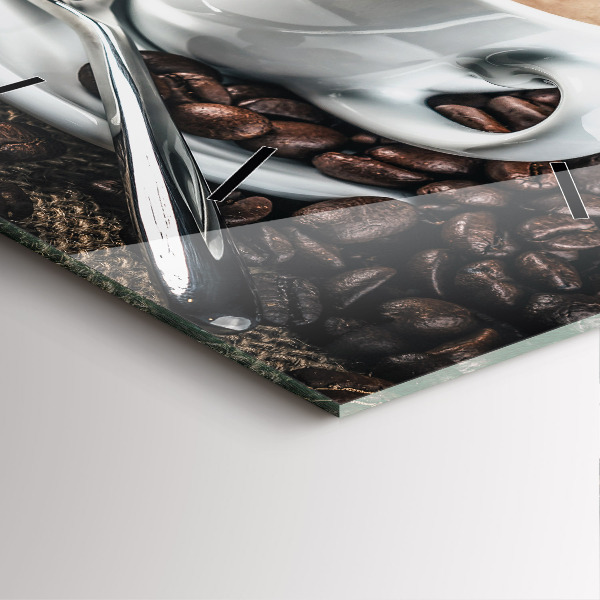 Čtvercové nástěnné hodiny Šálek a kávová zrna