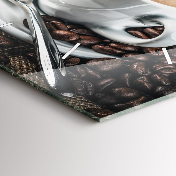 Čtvercové nástěnné hodiny Šálek a kávová zrna