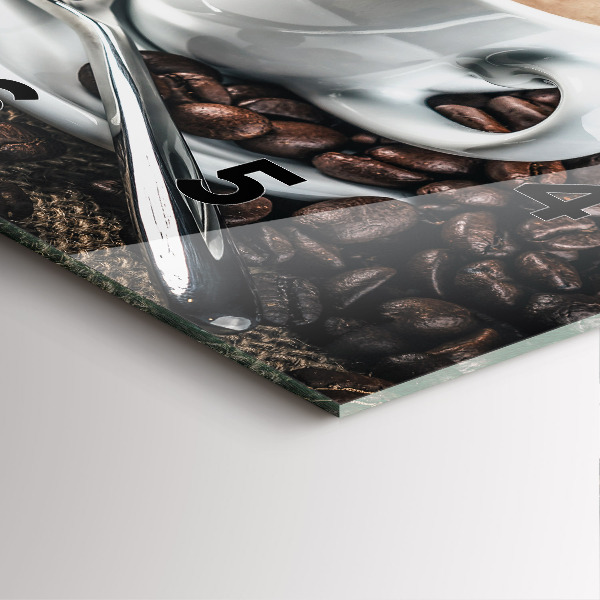 Čtvercové nástěnné hodiny Šálek a kávová zrna