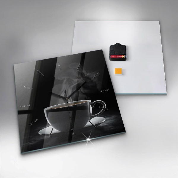 Čtvercové nástěnné hodiny Šálek černé kávy