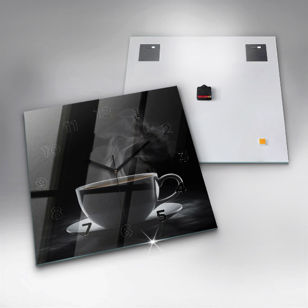 Čtvercové nástěnné hodiny Šálek černé kávy