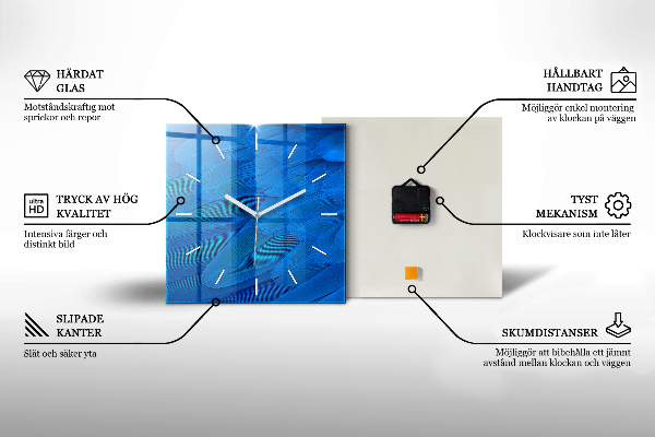 Čtvercové nástěnné hodiny Modrý mramor