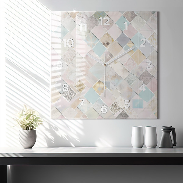 Čtvercové nástěnné hodiny Barevné dlaždice