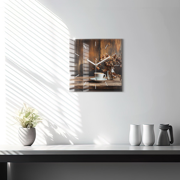 Čtvercové nástěnné hodiny Šálek kávy