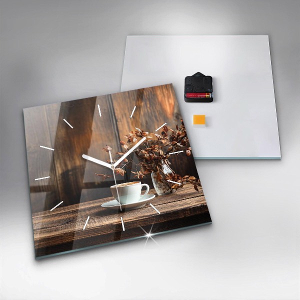 Čtvercové nástěnné hodiny Šálek kávy