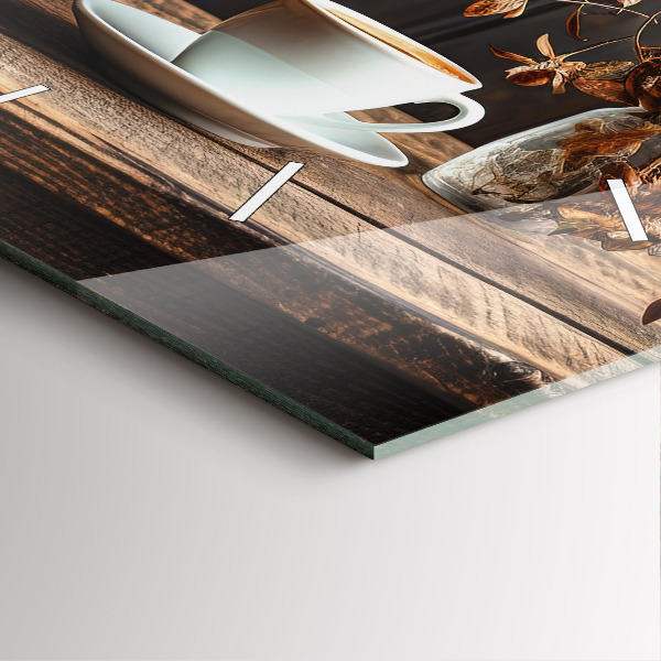 Čtvercové nástěnné hodiny Šálek kávy